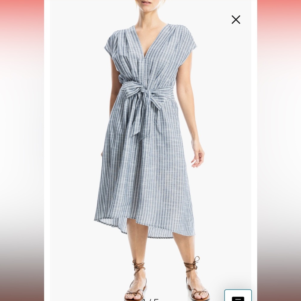 Max Studio Stripe Tie Front Cotton Blend Dress - Size Small